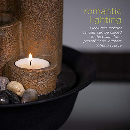 Alpine Corporation Tiered Column Tabletop Fountain with 3 Candles | Mini Waterfall