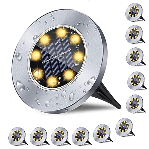 Rayolon Solar Ground Lights, Waterproof Solar Garden Lights (12 Pack Warm Light)