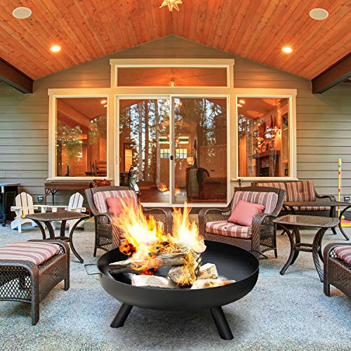 AMAGABELI Fire Pit Outdoor Wood Burning Cast Iron Fire Bowl 30in