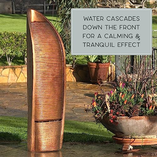 Bernini Cascada Outdoor Fountain with Pump, 41 Inch Tall Corded Waterfall Floor Fountains for Patio Garden Backyard Decking or Indoor Use, Copper