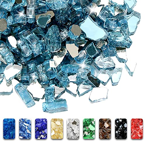 GRISUN Aqua Blue Fire Glass for Fire Pit, 20 Pounds 1/2 Inch High Luster Reflective Tempered Glass Rocks for Natural or Propane Fireplace, Safe for Outdoors and Indoors Firepit Glass