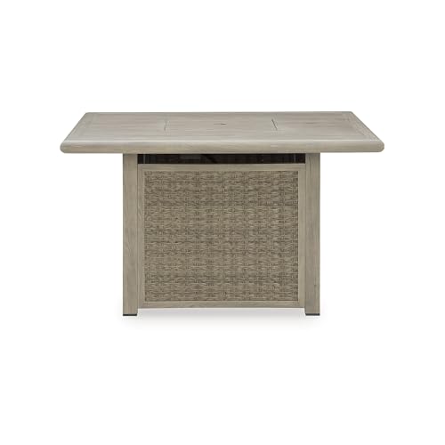 Signature Design by Ashley Haven Retreat Casual Weather Resistant Outdoor Fire Pit Table with 50,000 BTU Burner, Beige