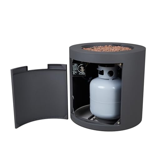 Real Flame Aegean 24" Round Propane Gas Fire Pit Table with Hidden Tank, 50,000 BTU, Powder-Coated Steel, Push-Button Ignition, Lava Rock, Storage Cover, Stainless Steel Burner with Lid - Wthrd Slate