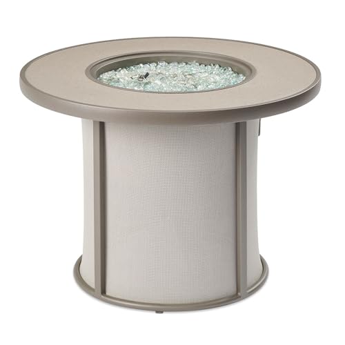 Outdoor GreatRoom Co Propane Fire Pit Table - Stonefire Gas Fire Pits for Outside Patio - 31" Round Composite Firepit Fire Table, Matching Tabletop Cover, Aluminum Frame Mesh Base, 55,000 BTU - Grey