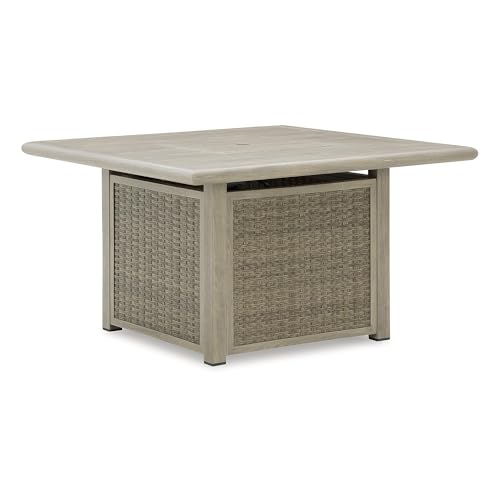 Signature Design by Ashley Haven Retreat Casual Weather Resistant Outdoor Fire Pit Table with 50,000 BTU Burner, Beige