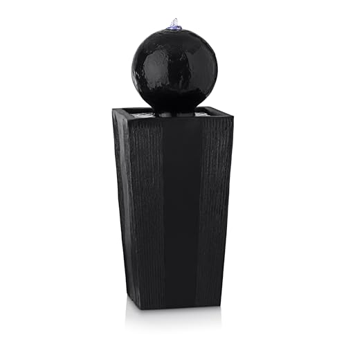 Alpine Corporation GIL786 Outdoor Floor Modern Sphere and Pedestal Soothing Waterfall Fountain for Garden 33", Black