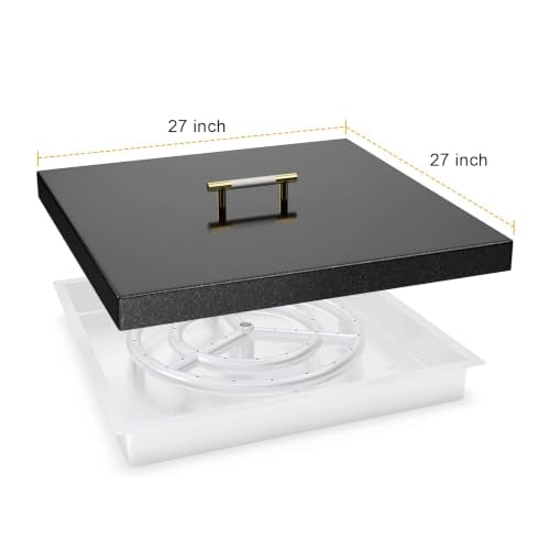 Fire Pit Burner Cover Square for 24 x 24 Inches Linear Drop-in Burner Pan, Fire Pit Lid, Multiple Sizes and Shapes Available, Porcelain-Enameled Steel (27" x 27" Square)