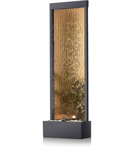 Alpine Corporation 72" Bronze Mirror Waterfall Fountain with LED Lights