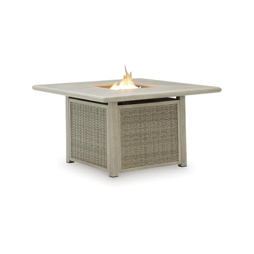Signature Design by Ashley Haven Retreat Casual Weather Resistant Outdoor Fire Pit Table with 50,000 BTU Burner, Beige