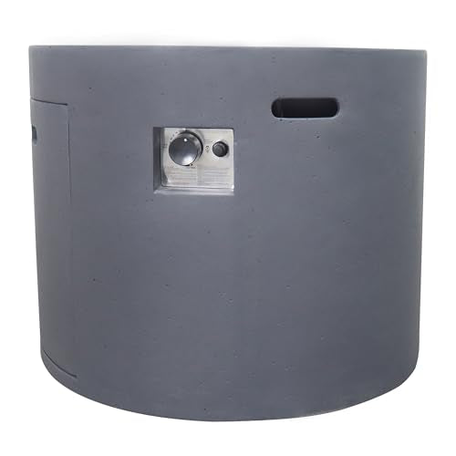Christopher Knight Home Aidan Outdoor Patio Modern 31" Round Light Weight Concrete Gas Burning Fire Pit, Dark Gray