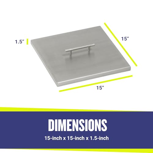 American Fireglass Square Burner Pan Cover | Stainless Steel Lid for Outdoor Fire Pit or Table | for Natural Gas or Propane Fires | 15" x 15" x 1.5"