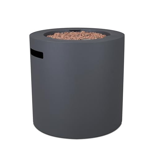 Real Flame Aegean 24" Round Propane Gas Fire Pit Table with Hidden Tank, 50,000 BTU, Powder-Coated Steel, Push-Button Ignition, Lava Rock, Storage Cover, Stainless Steel Burner with Lid - Wthrd Slate