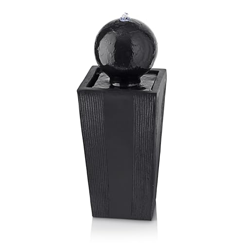 Alpine Corporation GIL786 Outdoor Floor Modern Sphere and Pedestal Soothing Waterfall Fountain for Garden 33", Black