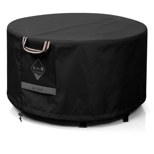 QH.HOME Fire Pit Cover Round 36", 600D Heavy Duty Fabric 100% Waterproof