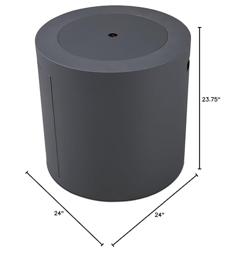 Real Flame Aegean 24" Round Propane Gas Fire Pit Table with Hidden Tank, 50,000 BTU, Powder-Coated Steel, Push-Button Ignition, Lava Rock, Storage Cover, Stainless Steel Burner with Lid - Wthrd Slate