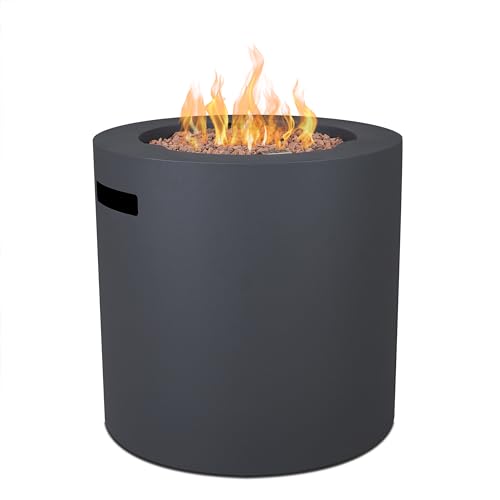 Real Flame Aegean 24" Round Propane Gas Fire Pit Table with Hidden Tank, 50,000 BTU, Powder-Coated Steel, Push-Button Ignition, Lava Rock, Storage Cover, Stainless Steel Burner with Lid - Wthrd Slate