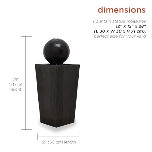 Alpine Corporation GIL786 Outdoor Floor Modern Sphere and Pedestal Soothing Waterfall Fountain for Garden 33", Black