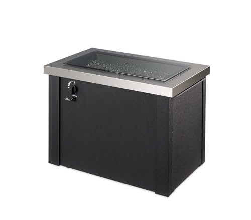 Outdoor GreatRoom Co Propane Fire Pit Table - Providence Gas Fire Pits for Outside Patio - 32 Inch Rectangular Stainless Steel Top Firepit Fire Table, Glass Tabletop Cover, Metal Base, 55,000 BTU