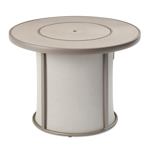 Outdoor GreatRoom Co Propane Fire Pit Table - Stonefire Gas Fire Pits for Outside Patio - 31" Round Composite Firepit Fire Table, Matching Tabletop Cover, Aluminum Frame Mesh Base, 55,000 BTU - Grey