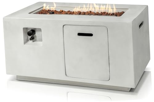 SereneLife Fire Pit Table – 50,000 BTU Propane Gas Fire Pit with Adjustable Flame, Stainless Steel Burner &amp; Lava Rock – Weather-Resistant, Easy Propane Access, Perfect for Outdoor Parties &amp; BBQs