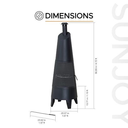 SUNJOY 2-in-1 Chiminea Fire Pit & Grill, 57" Tall Outdoor Fireplace with Removable Stainless Steel Grill Grate, Spark Screen & PVC Cover for Patio, Backyard, Cooking - Black