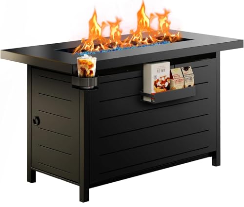 Ciays 43″ Fire Pit Table with Glass Beads &amp; Lid