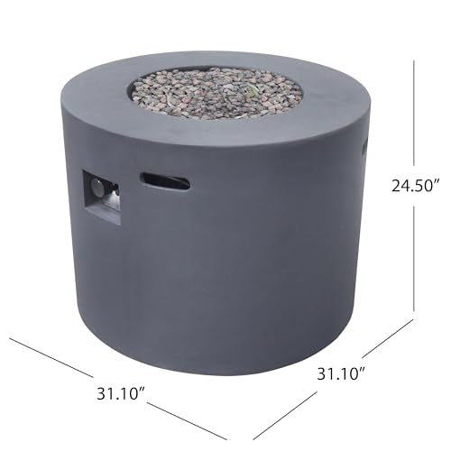 Christopher Knight Home Aidan Outdoor Patio Modern 31" Round Light Weight Concrete Gas Burning Fire Pit, Dark Gray