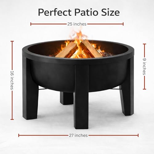 Fire Chief Wood Burning Fire Pit with Tabletop Lid – Modern Outdoor Metal Fire Pit for Patio & Backyard – Premium Heavy Duty Fire Pit Bowl with Multi-Use Side Table (Modern Bowl)