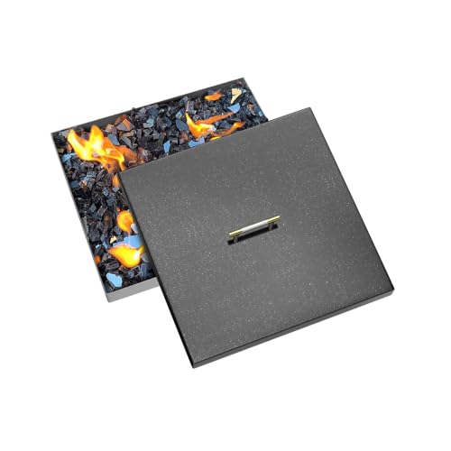 Fire Pit Burner Cover Square for 24 x 24 Inches Linear Drop-in Burner Pan, Fire Pit Lid, Multiple Sizes and Shapes Available, Porcelain-Enameled Steel (27" x 27" Square)