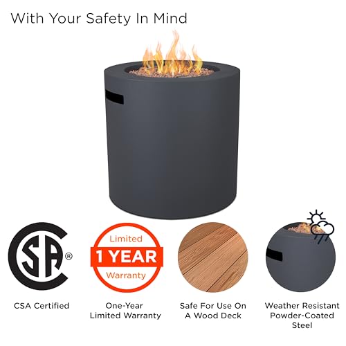Real Flame Aegean 24" Round Propane Gas Fire Pit Table with Hidden Tank, 50,000 BTU, Powder-Coated Steel, Push-Button Ignition, Lava Rock, Storage Cover, Stainless Steel Burner with Lid - Wthrd Slate
