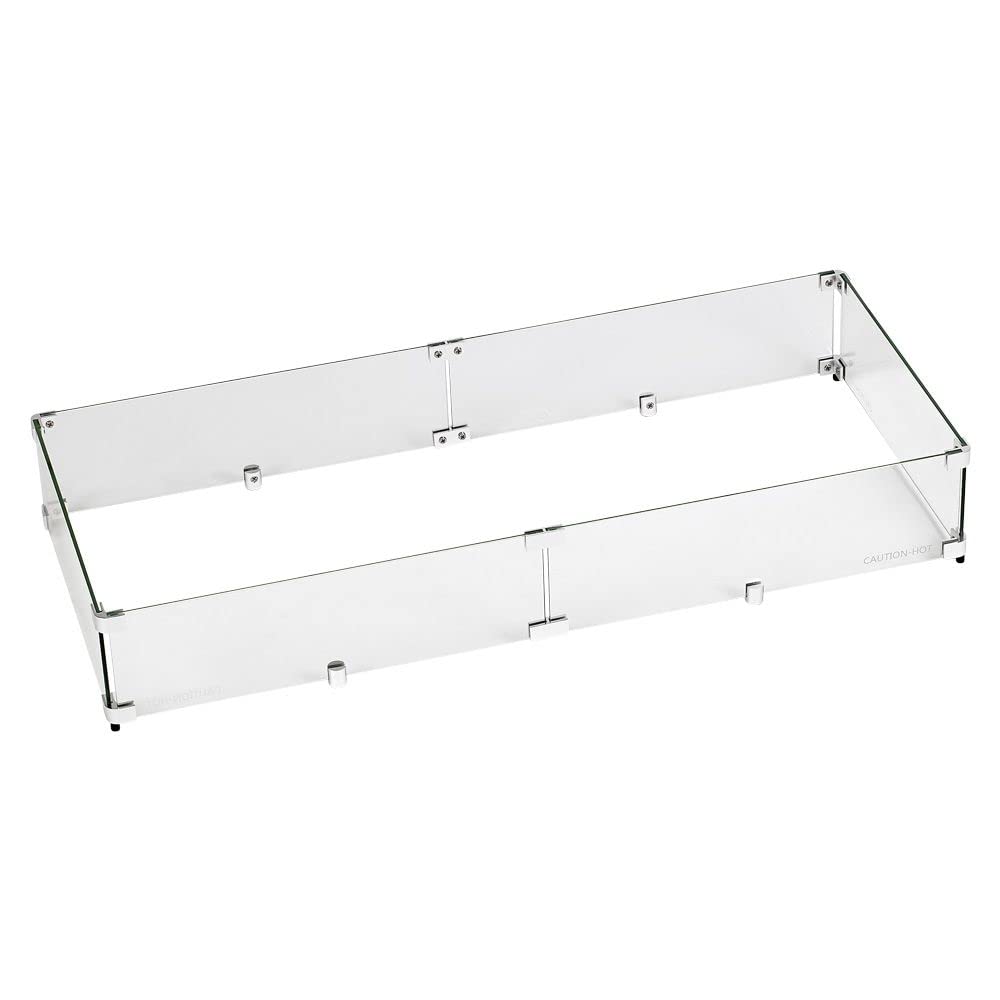 American Fireglass Tempered Glass Flame Guard for 36" x 12" Rectangular Drop-in Fire Pit Pan | Outdoor Wind Guard with Aluminum Fire-Resistant Brackets &amp; Non-Slip Feet | 41.5-inch x 17.5-inch x 6-inch