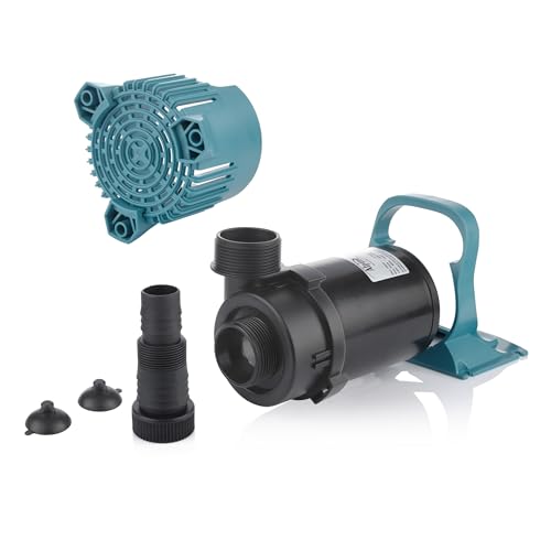 Alpine Corporation 5600 GPH Vortex Submersible Water Pump 20 Ft Cord for Ponds, Fountains and Water Circulations, Quiet Operation Vertical/Horizontal, 22.5 Ft Lift 324 Watts, Black/Teal