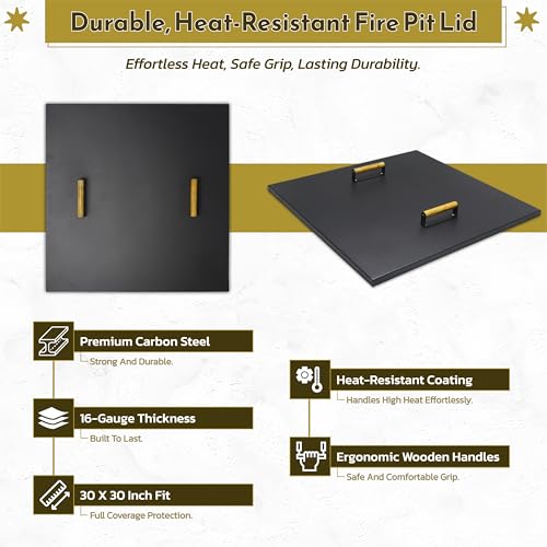 FEBTECH - 30" Square Fire Pit Snuffer Lid - Steel Lid for 28" FirePit