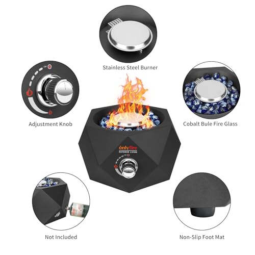 14" Modern Gas Fire Pit Side-Mounted, Tabletop Fireplace