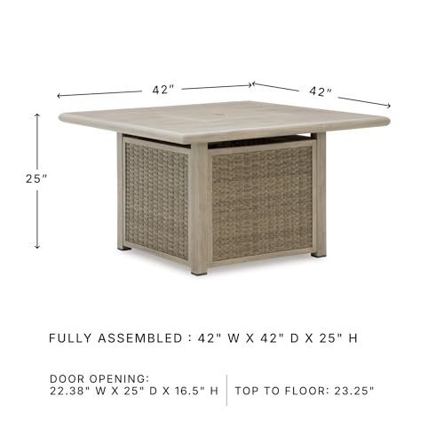Signature Design by Ashley Haven Retreat Casual Weather Resistant Outdoor Fire Pit Table with 50,000 BTU Burner, Beige