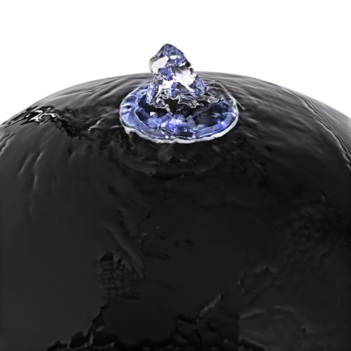 Alpine Corporation GIL786 Outdoor Floor Modern Sphere and Pedestal Soothing Waterfall Fountain for Garden 33", Black