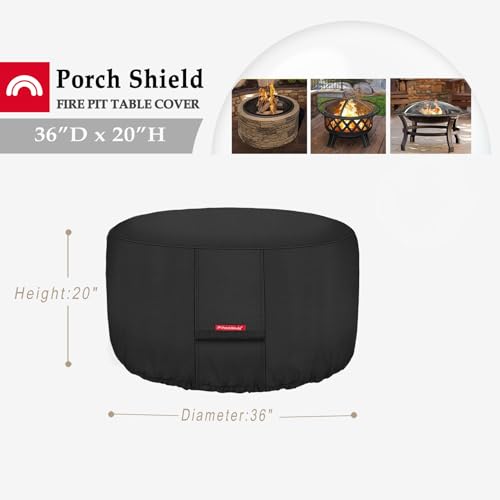 Porch Shield 600D Round Patio Fire Pit Table Cover 36 inch, Black