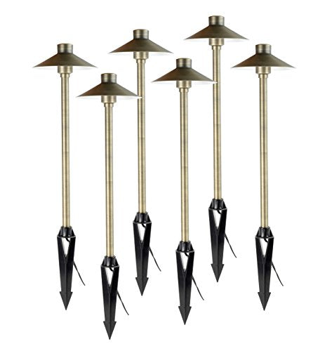 Aquascape Path and Area LED Landscape Light 6-Pack, Hat Top Design, Durable Brass, Antique Bronze Finish, 3-Watt, Low Voltage LVL | 84065