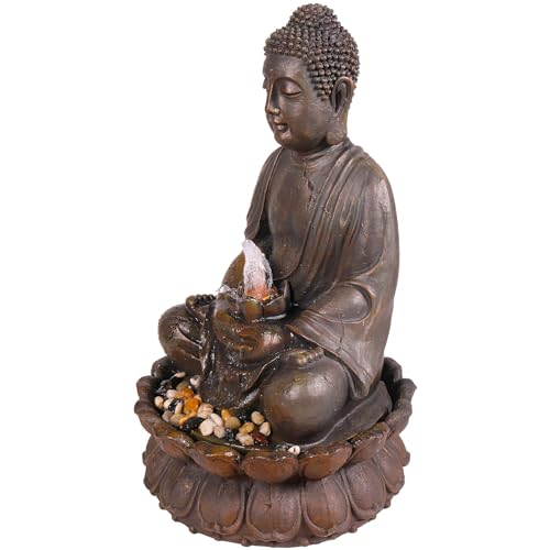 Alpine Corporation GEM122 Outdoor Floor Meditating Soothing Buddha Statue Waterfall Fountain for Garden, 33", Bronze