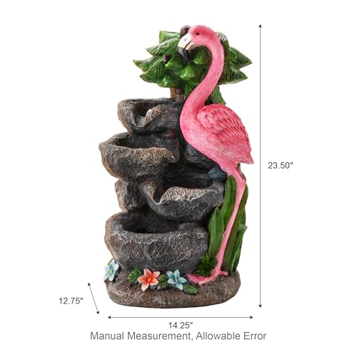 Glitzhome Outdoor Water Fountain, 4-Tiered Flamingo Outdoor Fountain with Lights, 23.5" H Polyresin Decorative Waterfall Feature Garden Fountain with Pump for Garden, Patio, Yard, Deck, Porch Decor
