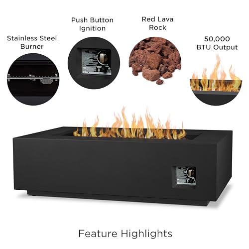 Real Flame Aegean 50in Rectangle Propane or Natural Gas Fire Pit Table - Black