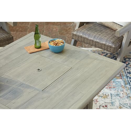 Signature Design by Ashley Haven Retreat Casual Weather Resistant Outdoor Fire Pit Table with 50,000 BTU Burner, Beige