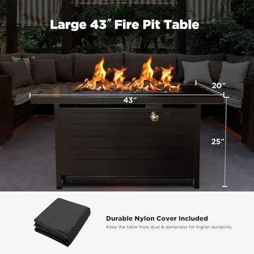 Ciays 43″ Fire Pit Table with Glass Beads & Lid