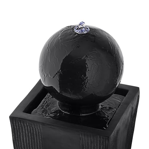 Alpine Corporation GIL786 Outdoor Floor Modern Sphere and Pedestal Soothing Waterfall Fountain for Garden 33", Black