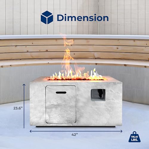 SereneLife Fire Pit Table – 50,000 BTU Propane Gas Fire Pit with Adjustable Flame, Stainless Steel Burner & Lava Rock – Weather-Resistant, Easy Propane Access, Perfect for Outdoor Parties & BBQs