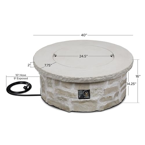 Real Flame Scottsdale 40” Round Stone Propane Fire Pit Table, 50000 BTU Outdoor Gas Fireplace for Outside Patio Backyard Deck and Garden, Includes Storage Cover, lid and Lava Rock Filler