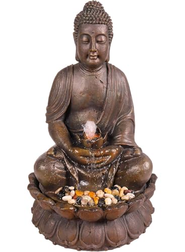 Alpine Corporation GEM122 Outdoor Floor Meditating Soothing Buddha Statue Waterfall Fountain for Garden, 33", Bronze