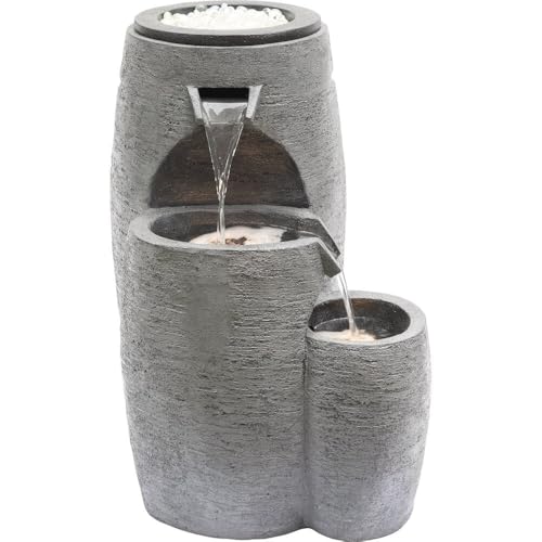 Alpine Corporation WTO120 Outdoor Cascading Look 3 Tiered Fire and Water Fountain with Adjustable Flame and LED Lights, 27" Tall, Gray