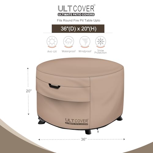 ULTCOVER Waterproof Round Patio Fire Pit Table Cover 36 inch