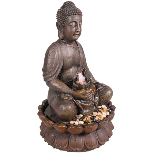 Alpine Corporation GEM122 Outdoor Floor Meditating Soothing Buddha Statue Waterfall Fountain for Garden, 33", Bronze